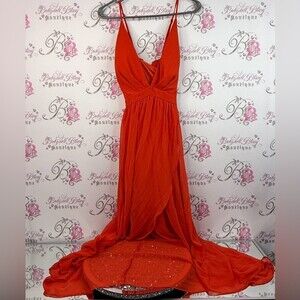 Sirens dress long flowy strappy bright red Elegant Backless Orange Maxi Dress